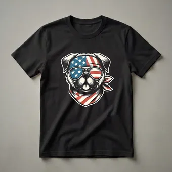 American Flag Pug with Sunglasses and Bandana Graphic T-Shirt