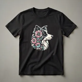 Floral Border Collie Head Graphic T-Shirt for Dog Moms and Dads