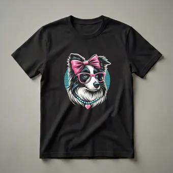 Border Collie Mom Graphic T-Shirt with Pink Bow and Glasses