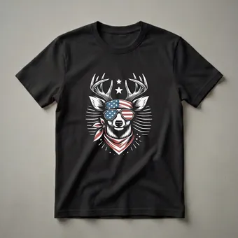 Deer American Flag Sunglasses Graphic T-Shirt for Patriotic Men