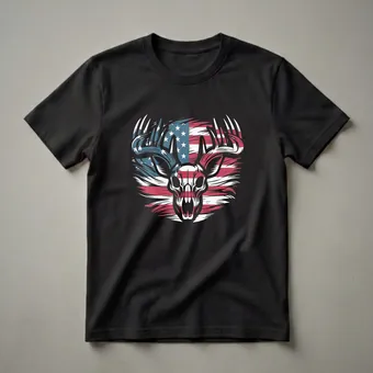 American Flag Deer Skull Graphic T-Shirt for Hunters and Patriots