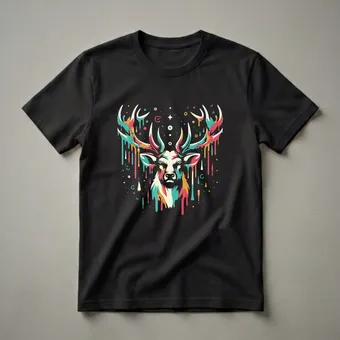 Colorful Dripping Antler Deer Head Graphic T-Shirt for Hunters