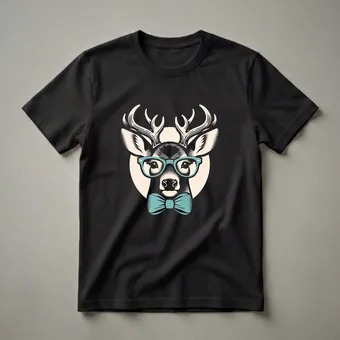 Funny Deer with Glasses and Bowtie Graphic T-Shirt for Animal Lovers