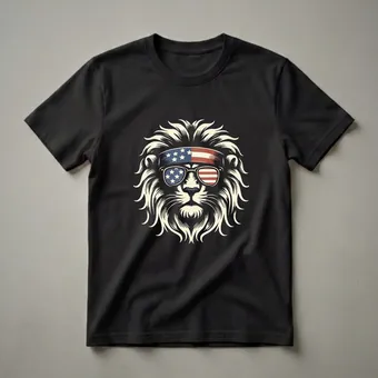 American Flag Lion Head Sunglasses Graphic T-Shirt for Patriotic Men