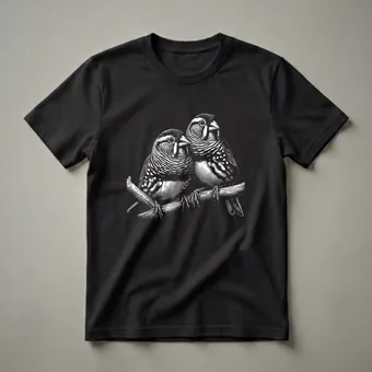 Zebra Finch Pair Scratchboard Graphic T-Shirt for Bird Lovers
