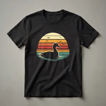 Retro Sunset Duck Silhouette Graphic T-Shirt for Duck Lovers