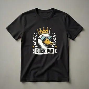 Cool Duck Dad Graphic T-Shirt with Crown and Sunglasses