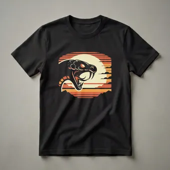 Retro Sunset Rattlesnake Graphic T-Shirt for Reptile Enthusiasts