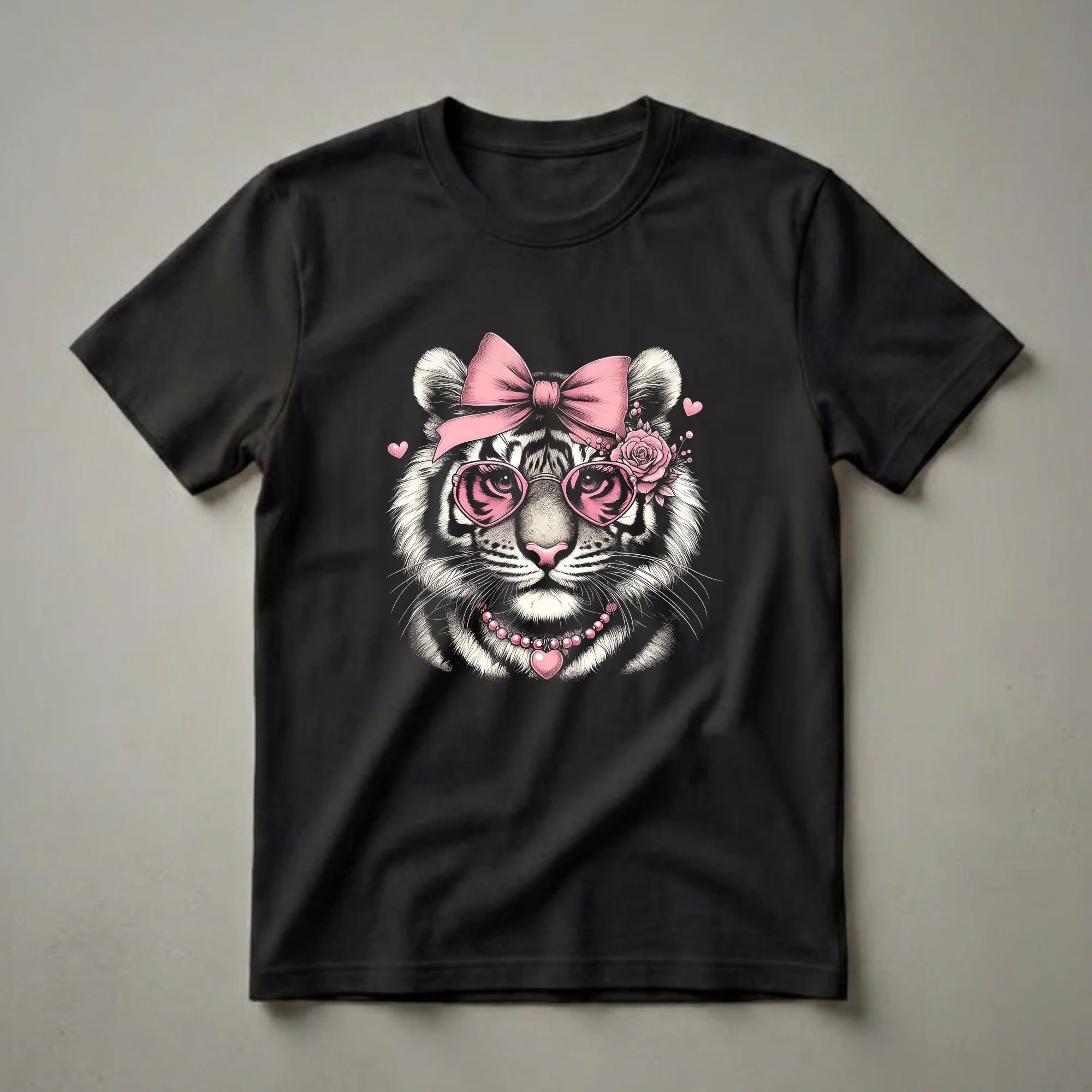 Tiger With Pink Glasses Graphic T-Shirt for Girls and Women