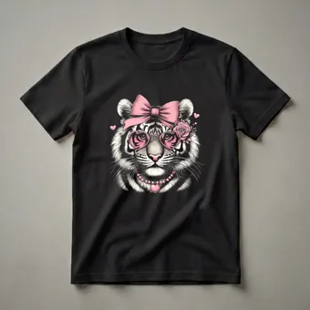 Tiger With Pink Glasses Graphic T-Shirt for Girls and Women