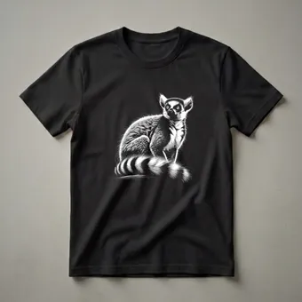 Ring-Tailed Lemur Scratchboard Graphic T-Shirt for Animal Lovers