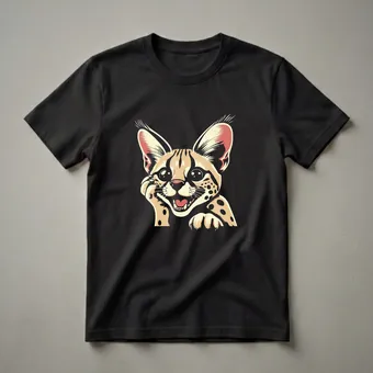 Funny Serval Cat Retro Graphic T-Shirt for Cat Lovers