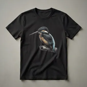 Kingfisher Bird Scratchboard Graphic T-Shirt for Birdwatchers