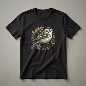 Warbler Bird and Floral Wreath Graphic T-Shirt for Nature Lovers