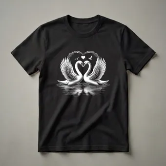 Elegant Swan Love Heart Graphic T-Shirt for Wildlife Enthusiasts