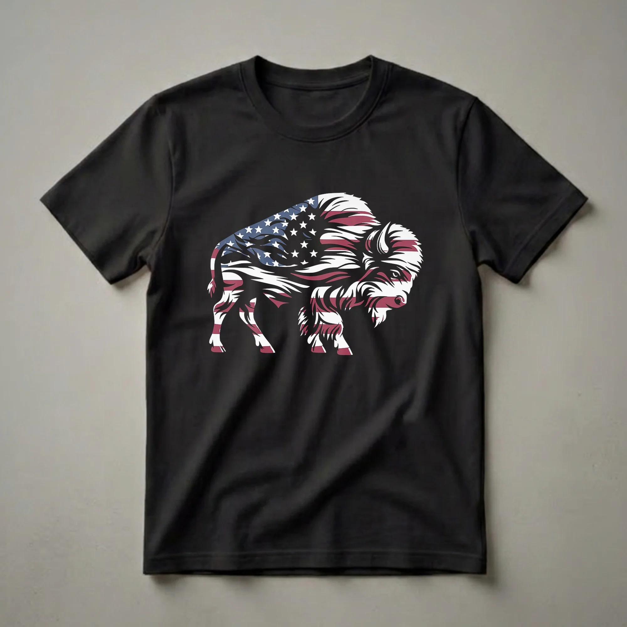 American Bison Flag Graphic T-Shirt for Heritage Proud Individuals Red