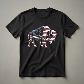 American Bison Flag Graphic T-Shirt for Heritage Proud Individuals Red