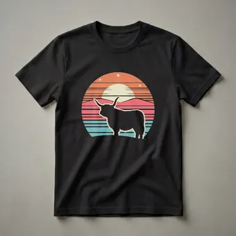 Retro Sunset Scottish Highland Cow Silhouette Graphic T-Shirt for Cow
