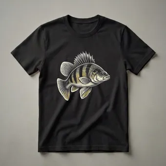 Yellow Perch Fish Linocut Graphic T-Shirt for Anglers