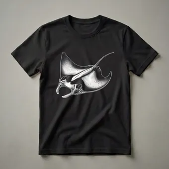 Manta Ray Linocut Graphic T-Shirt for Ocean Lovers