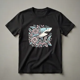 Floral Shark Tattoo Art Graphic T-Shirt for Ocean Lovers