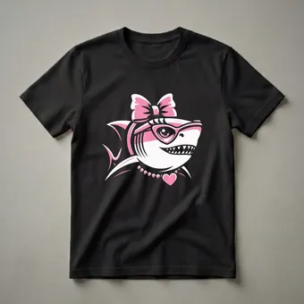 Cute Pink Bow Shark Graphic T-Shirt for Girls and Women