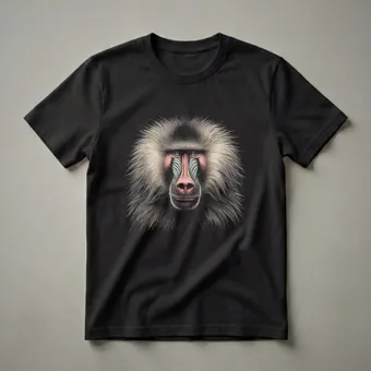 Mandrill Baboon Face Detailed Graphic T-Shirt for Wildlife Enthusiasts