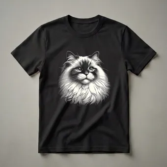 Vintage Ragdoll Cat Face Scratchboard Graphic T-Shirt for Cat Lovers