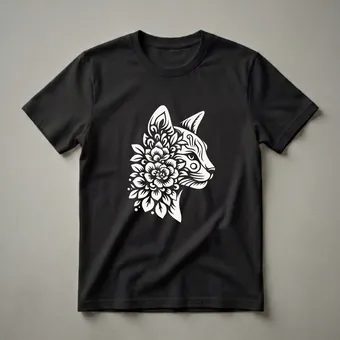 Floral Cat Head Graphic T-Shirt for Cat Lovers and Cat Moms