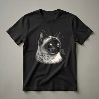 Vintage Siamese Cat Face Scratchboard Graphic T-Shirt for Cat Lovers