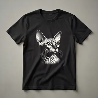 Vintage Sphynx Cat Scratchboard Graphic T-Shirt for Cat Lovers
