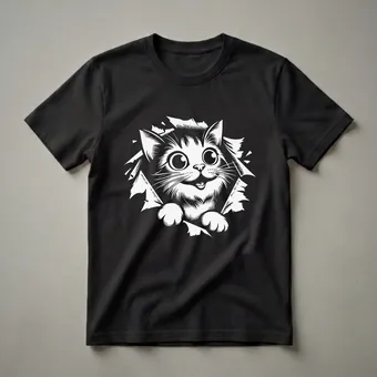 Funny Retro Cat Peeking Graphic T-Shirt for Cat Lovers