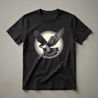 Peregrine Falcon in Flight Woodcut Graphic T-Shirt for Bird Lovers
