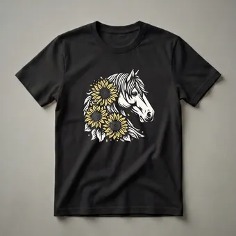 Sunflower Horse Graphic T-Shirt for Horse Lovers and Farm Enthusiasts