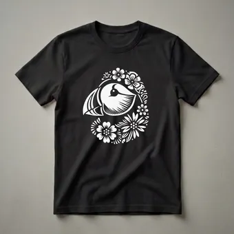 Floral Puffin Graphic T-Shirt for Bird Lovers and Nature Enthusiasts