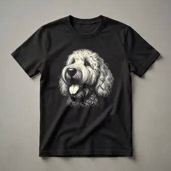 Labradoodle Dog Face Scratchboard Graphic T-Shirt for Dog Lovers