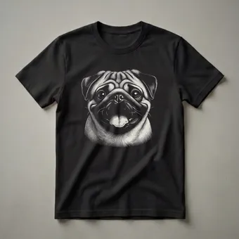 Pug Dog Face Scratchboard Art Graphic T-Shirt for Dog Lovers