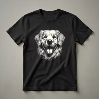 Golden Retriever Dog Face Line Art Graphic Glitter T-Shirt