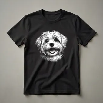 Maltese Dog Face Line Art Graphic Glitter T-Shirt for Dog Lovers
