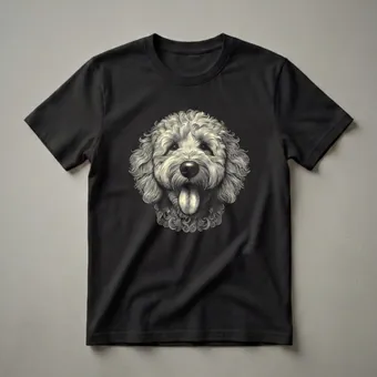 Goldendoodle Dog Face Vintage Line Art Graphic T-Shirt for Dog Lovers