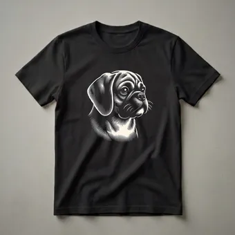 Puggle Dog Face Woodcut Art Graphic T-Shirt for Dog Lovers