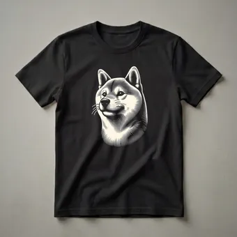 Shiba Inu Dog Face Woodcut Art Graphic T-Shirt for Dog Lovers