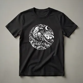 Raven and Moon Circular Graphic T-Shirt for Bird Lovers