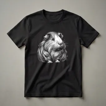 Detailed Guinea Pig Scratchboard Graphic T-Shirt for Pet Lovers