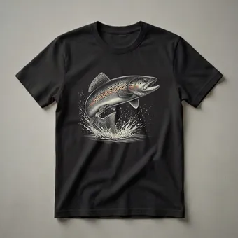 Brook Trout Jumping Fish Graphic T-Shirt for Anglers and Nature Lovers