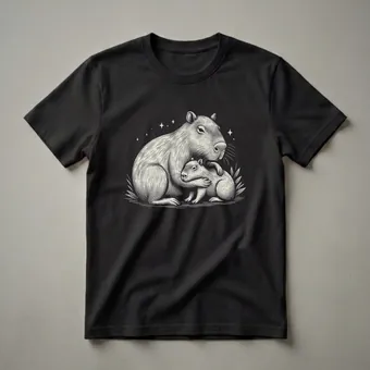 Capybara Mom and Baby Embrace Graphic T-Shirt for Women