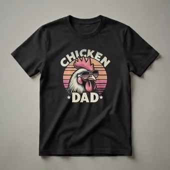 Cool Rooster Chicken Dad Retro Sunset Graphic T-Shirt for Men