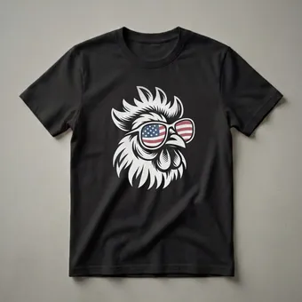 Chicken American Flag Sunglasses Graphic T-Shirt for Patriotic