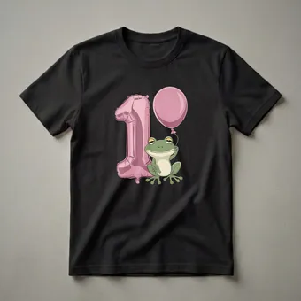 Cute Frog With Balloon 1st Birthday T-Shirt for Girls
