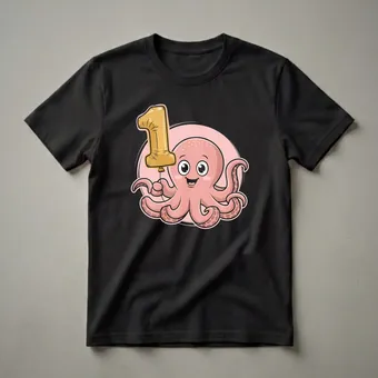 Cute Octopus With Balloon 1st Birthday Graphic T-Shirt for Toddlers